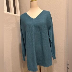 Ella Moss Blue Green Ribbed Knit Top‎